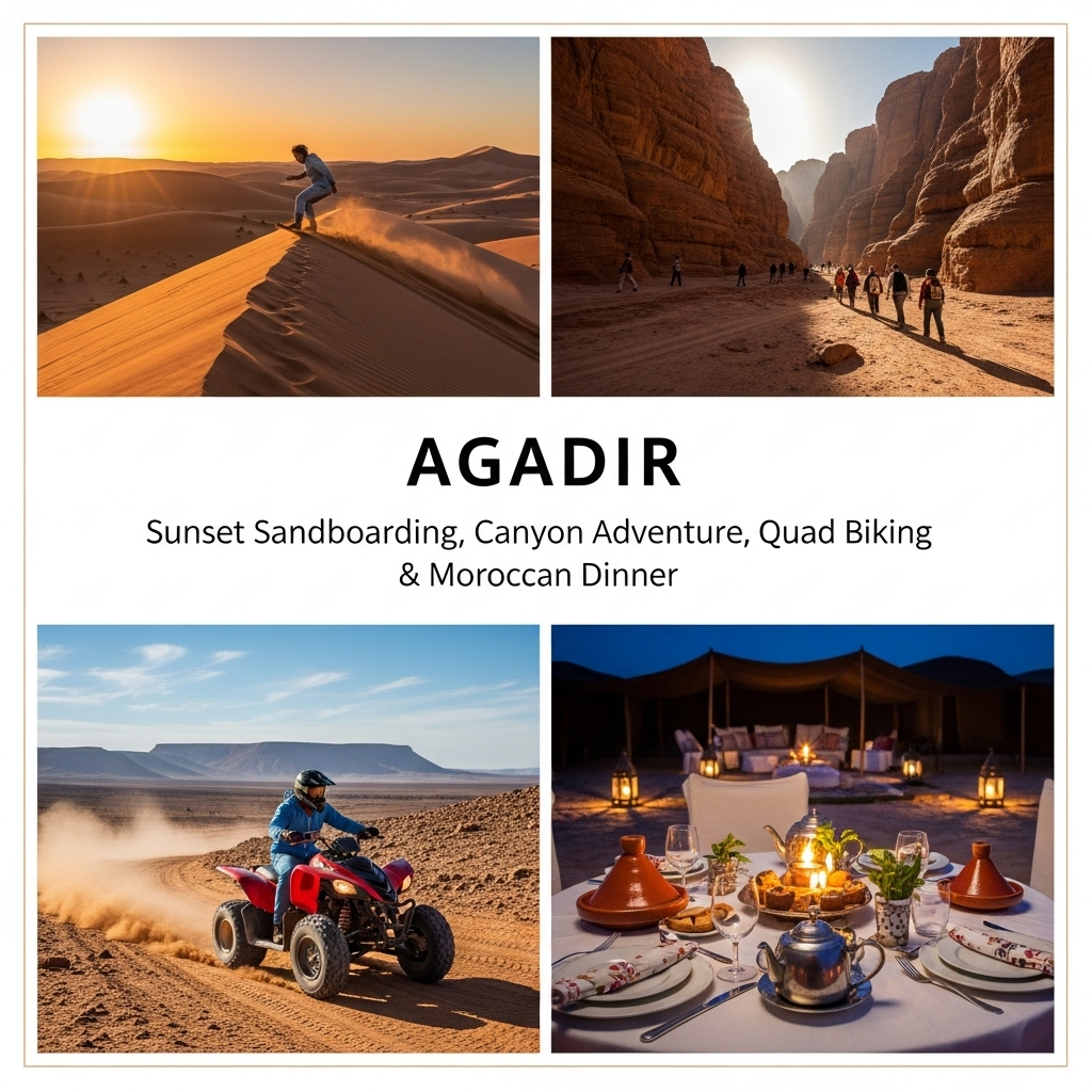 Agadir: Sunset Sandboarding, Canyon Adventure, Quad Biking & Moroccan Dinner
